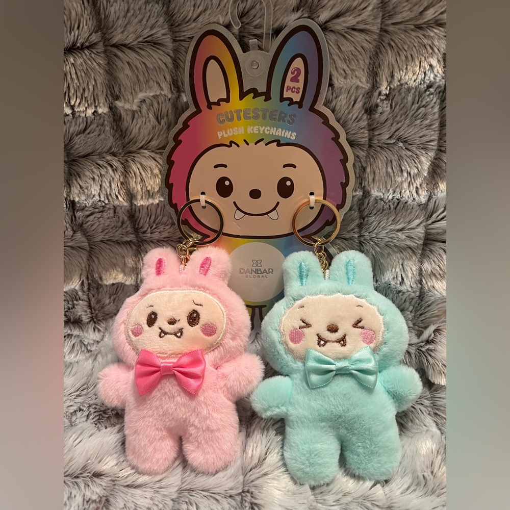 Cute Plush Bunny Keychains/ Bag Charm Set